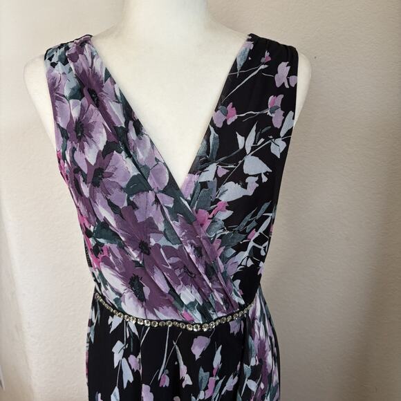 Alexa B Nites Evening Maxi Dress Y2K Sz 10 Semi Sheer Double Layer Floral Sheer - Picture 3 of 16